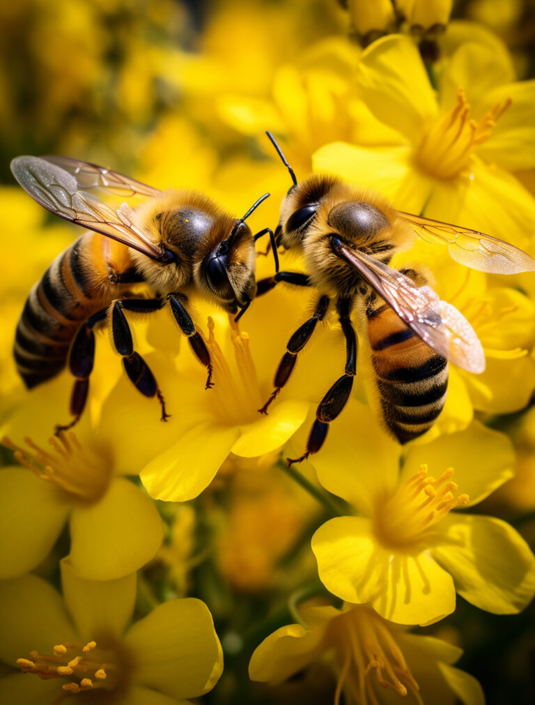 Beekeeping in a garden with honey bees