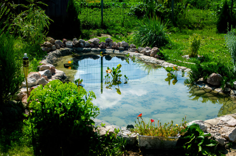 How to make a mini pond in your garden with aquatic plants and stones