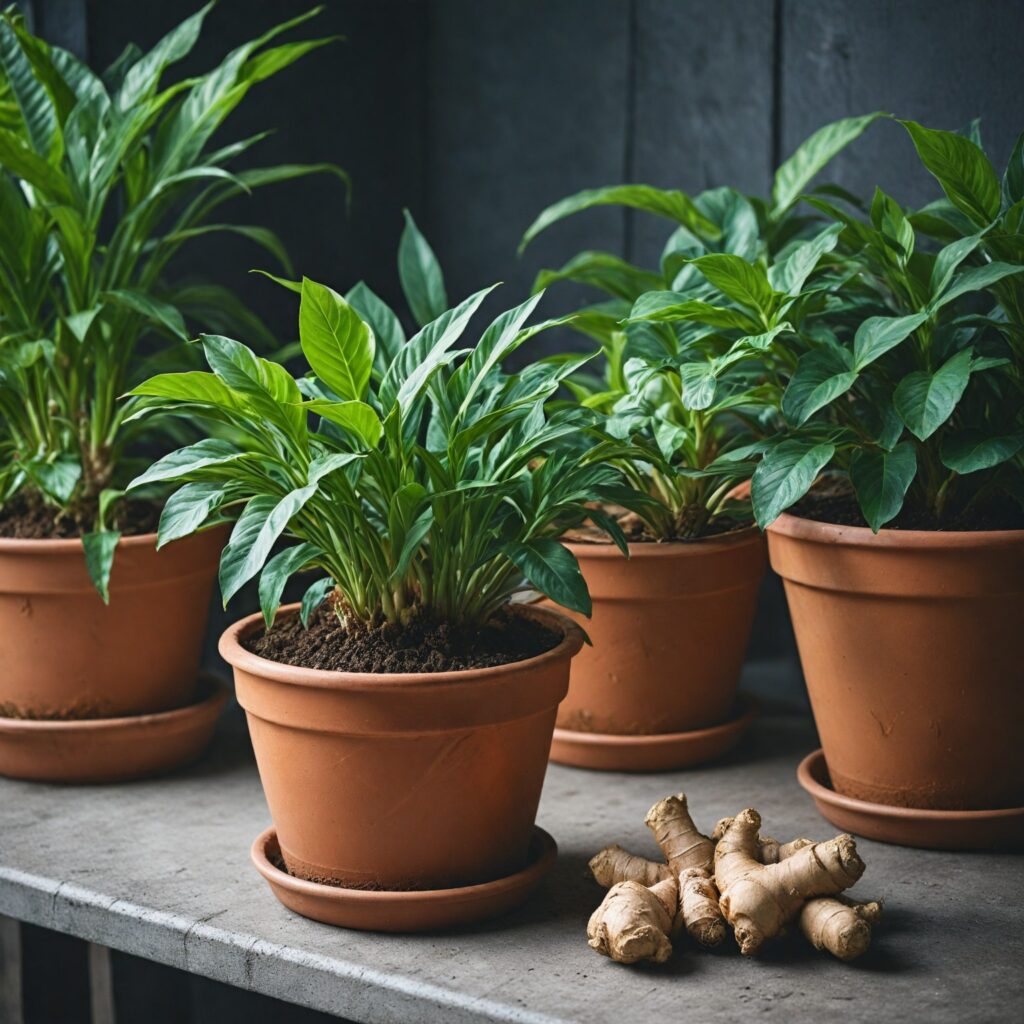 Planting ginger in a pot for home gardening